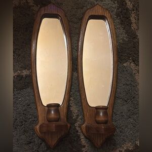 2 Wooden Wall Candle Holders with Mirrors 15” roughly Vintage